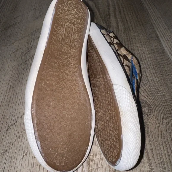 Coach Barrett Canvas logo sneakers brown blue patent leather trim 8 EUC Velcro - Picture 5 of 7